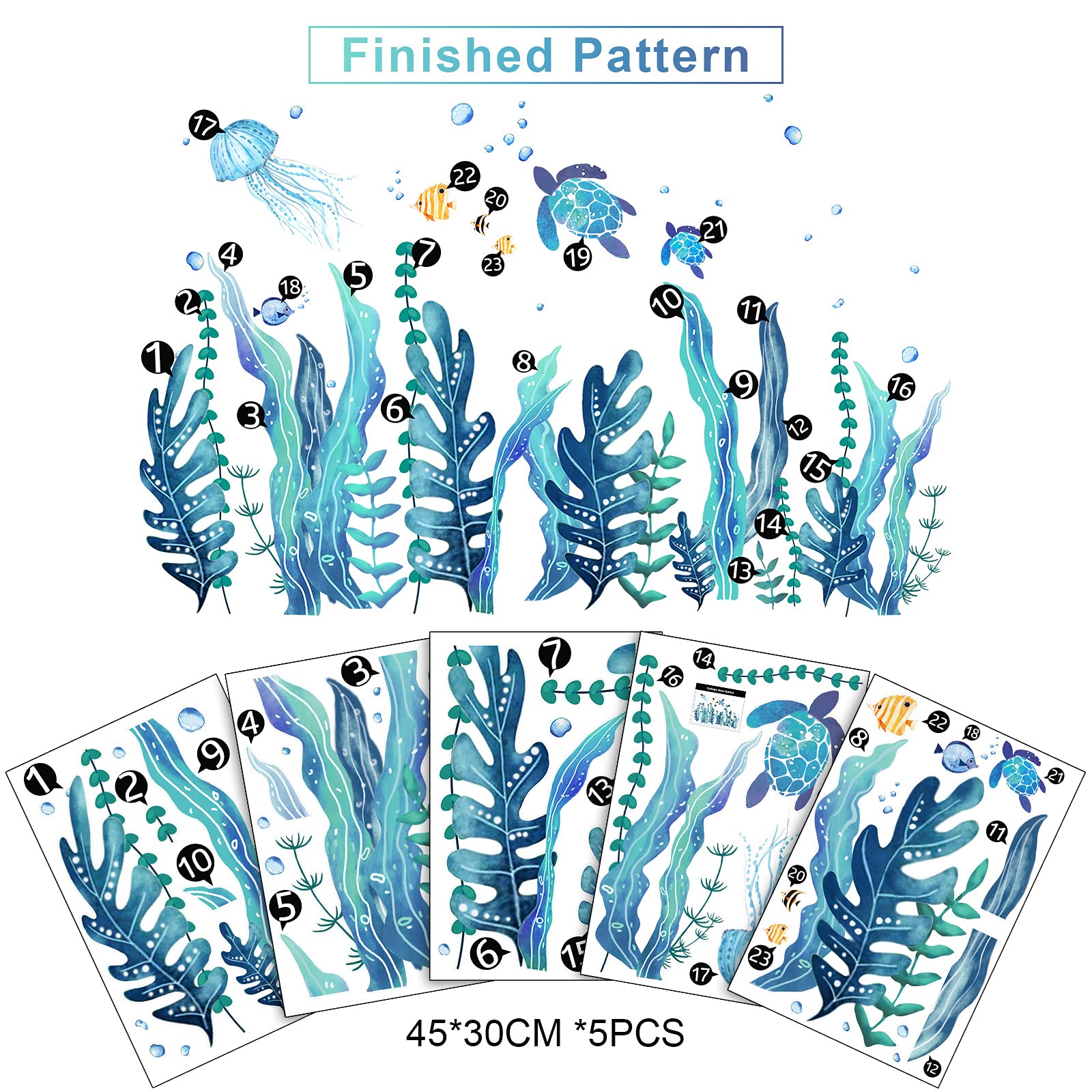 Tenare sea grass wall decal creates a lush undersea backdrop.