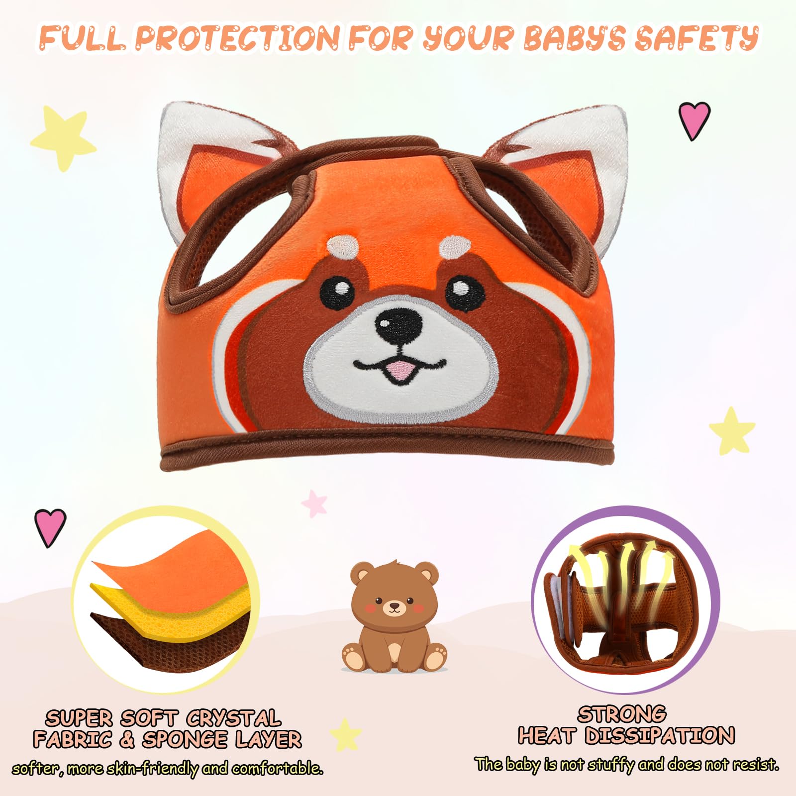 Tendccy Bear head protector bear shape detail shows a playful design to engage toddlers.