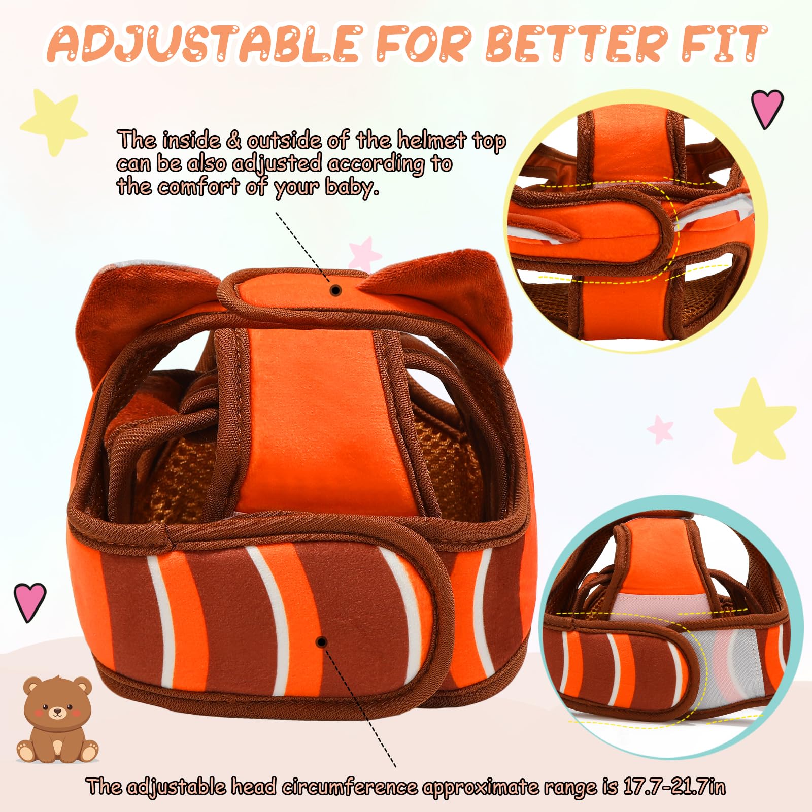 Tendccy Bear head protector soft material closeup emphasizes gentle cushioning and breathable fabric.