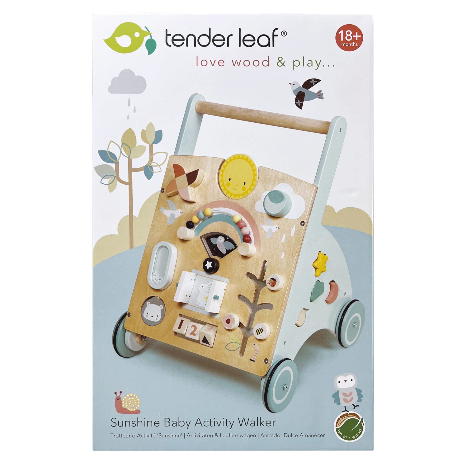 Tender Leaf Toys Sunshine Baby Activity Walker canopy storage area for toy organization