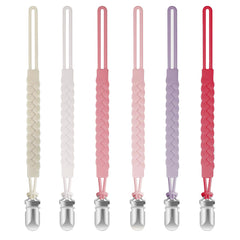 TenderBabe braided silicone pacifier clip shows softness for baby comfort.