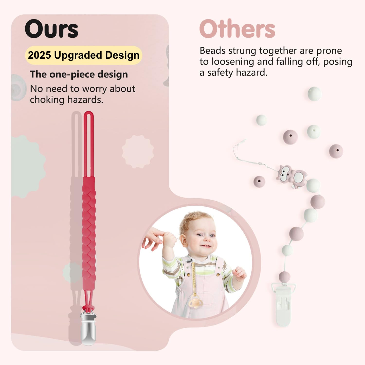 TenderBabe universal-fit pacifier clip works with most brands and teethers.