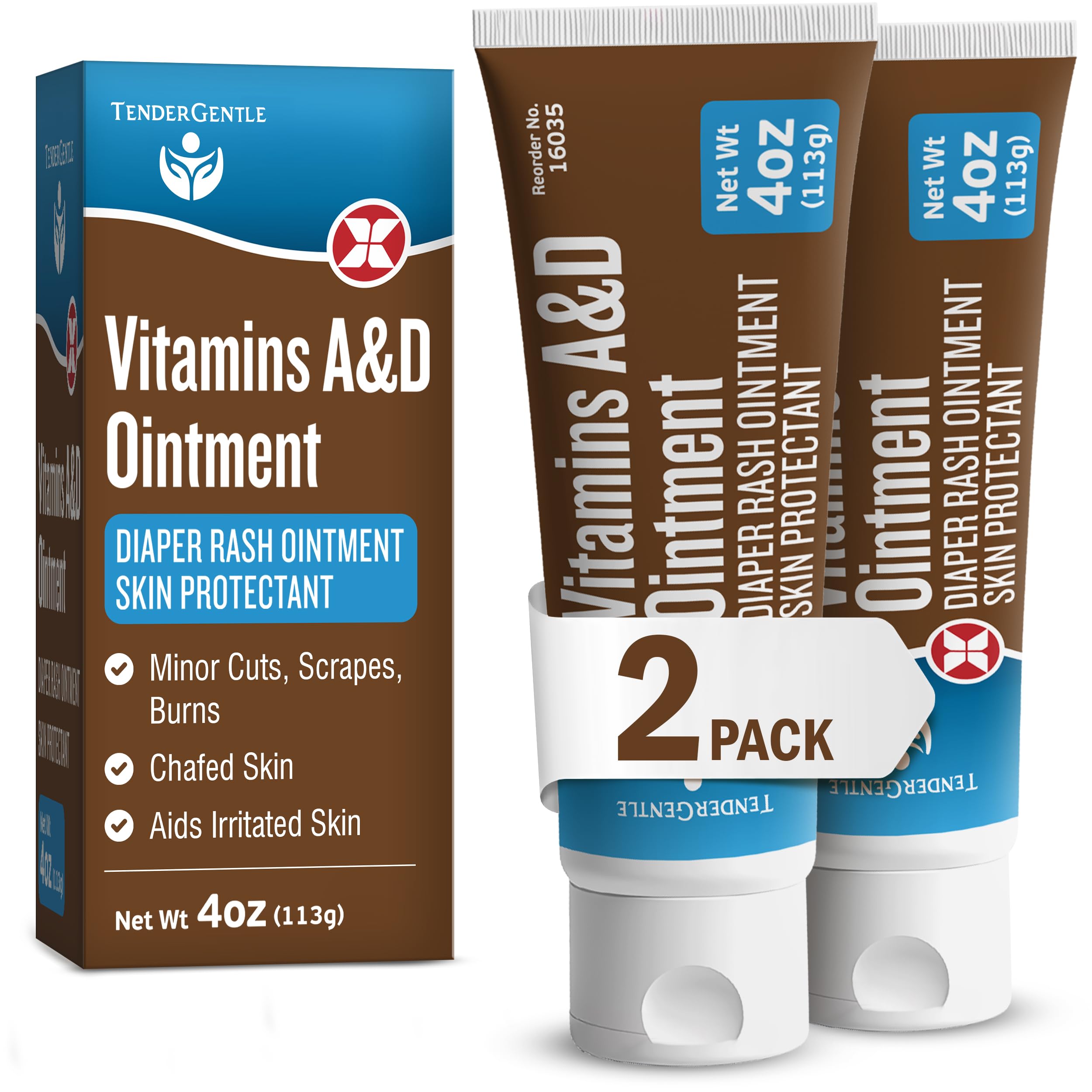 TenderGentle Vitamin A&D Ointment tube for baby diaper rash protection.