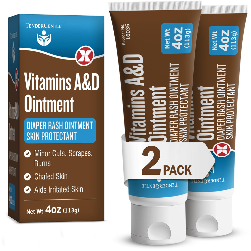 TenderGentle Vitamin A&D Ointment tube for baby diaper rash protection.