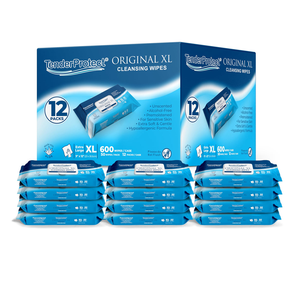 TenderProtect Original XL wipes in flip-top pack for easy one-handed cleansing.