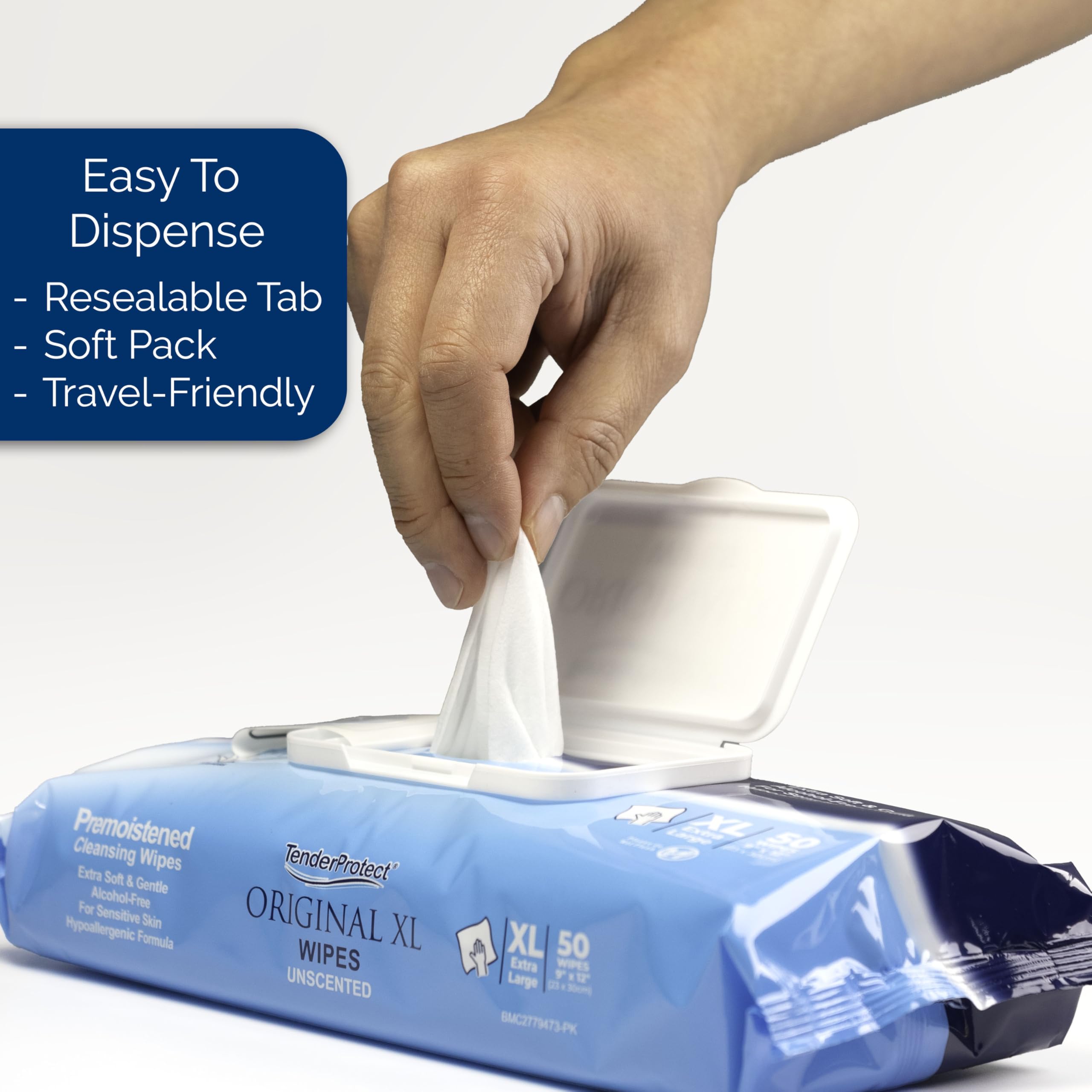 Fragrance-free TenderProtect label indicating skin-friendly design.