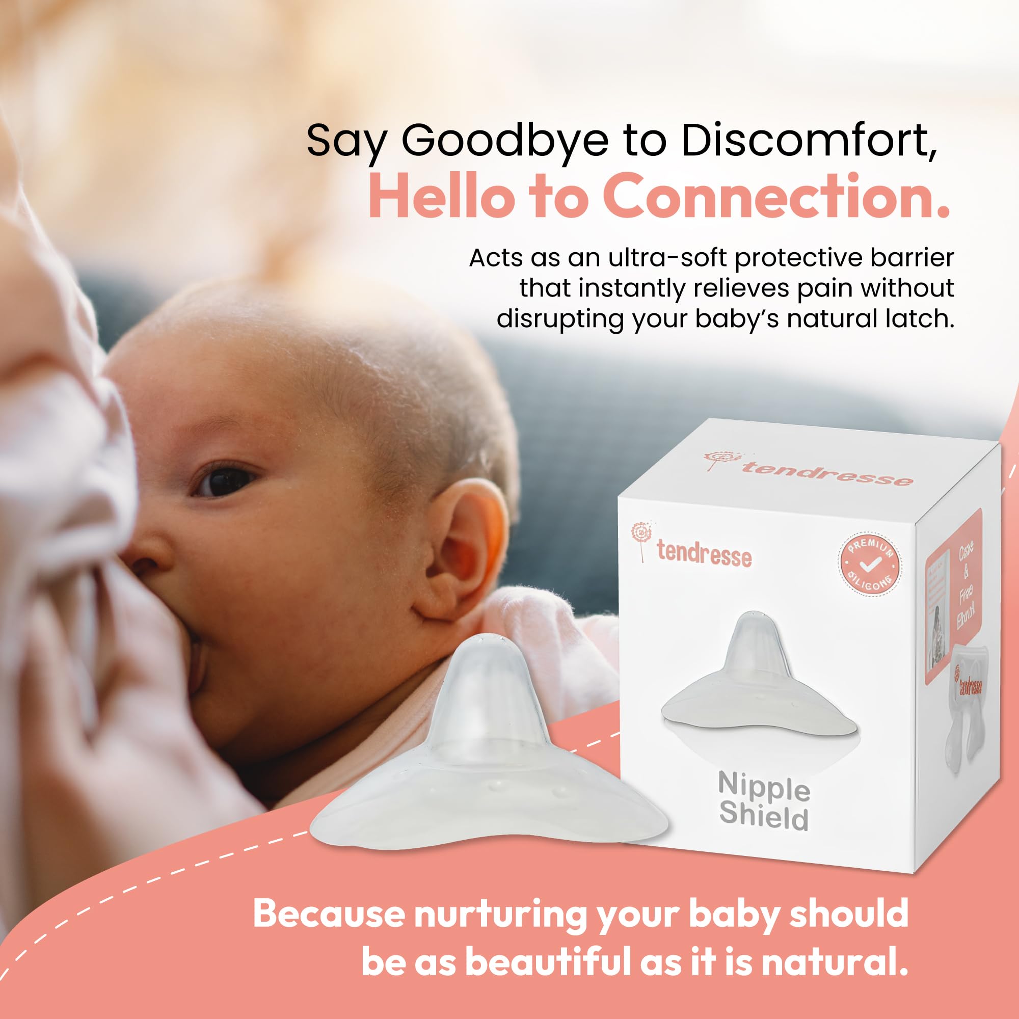 Tendresse shield triangle cut-out promotes skin-to-skin closeness during feeds.