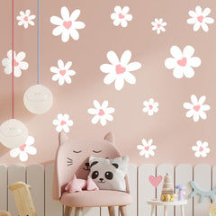 Tenelat Daisy Wall Decals with white daisies and pink hearts for charming walls.