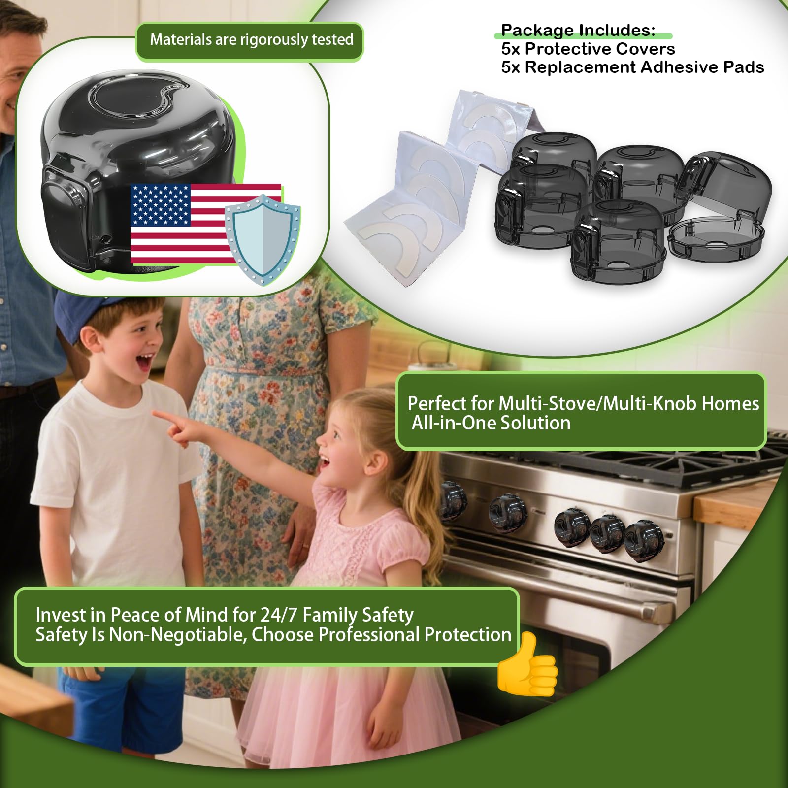 TENGYYY dementia-safe mechanism highlighted on stove knob covers for peace of mind.