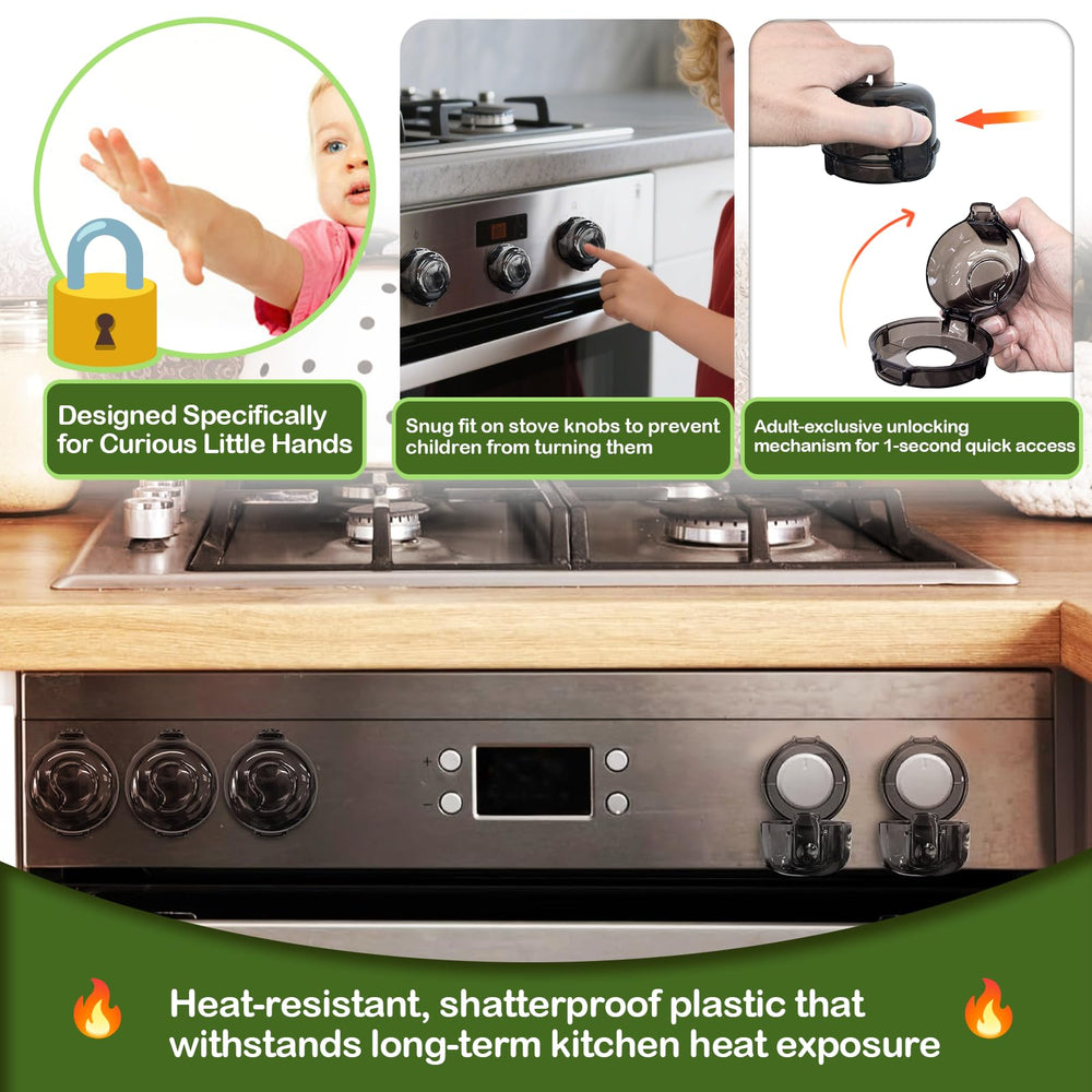 TENGYYY stove knob safety covers kit layout demonstrates universal fit for many stoves.