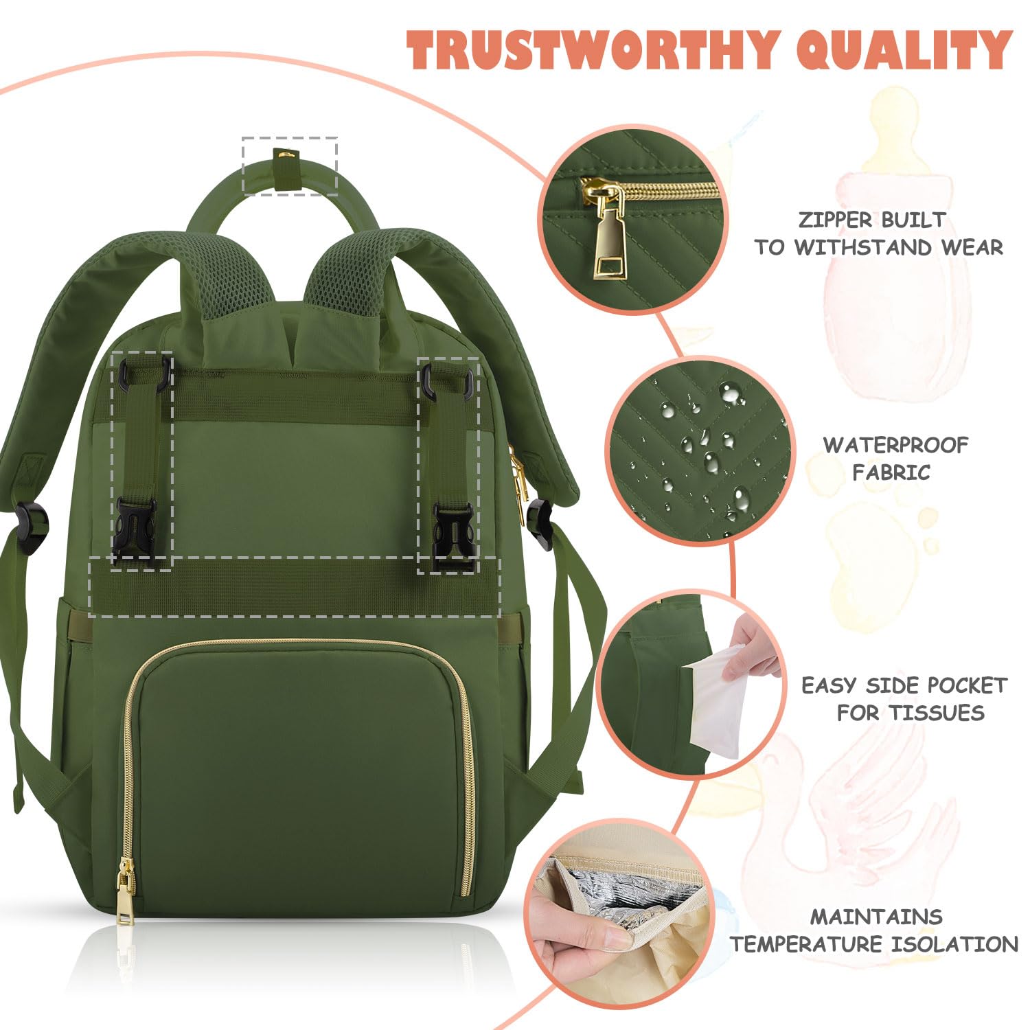Tenot diaper backpack foldable changing pad included for quick changes.