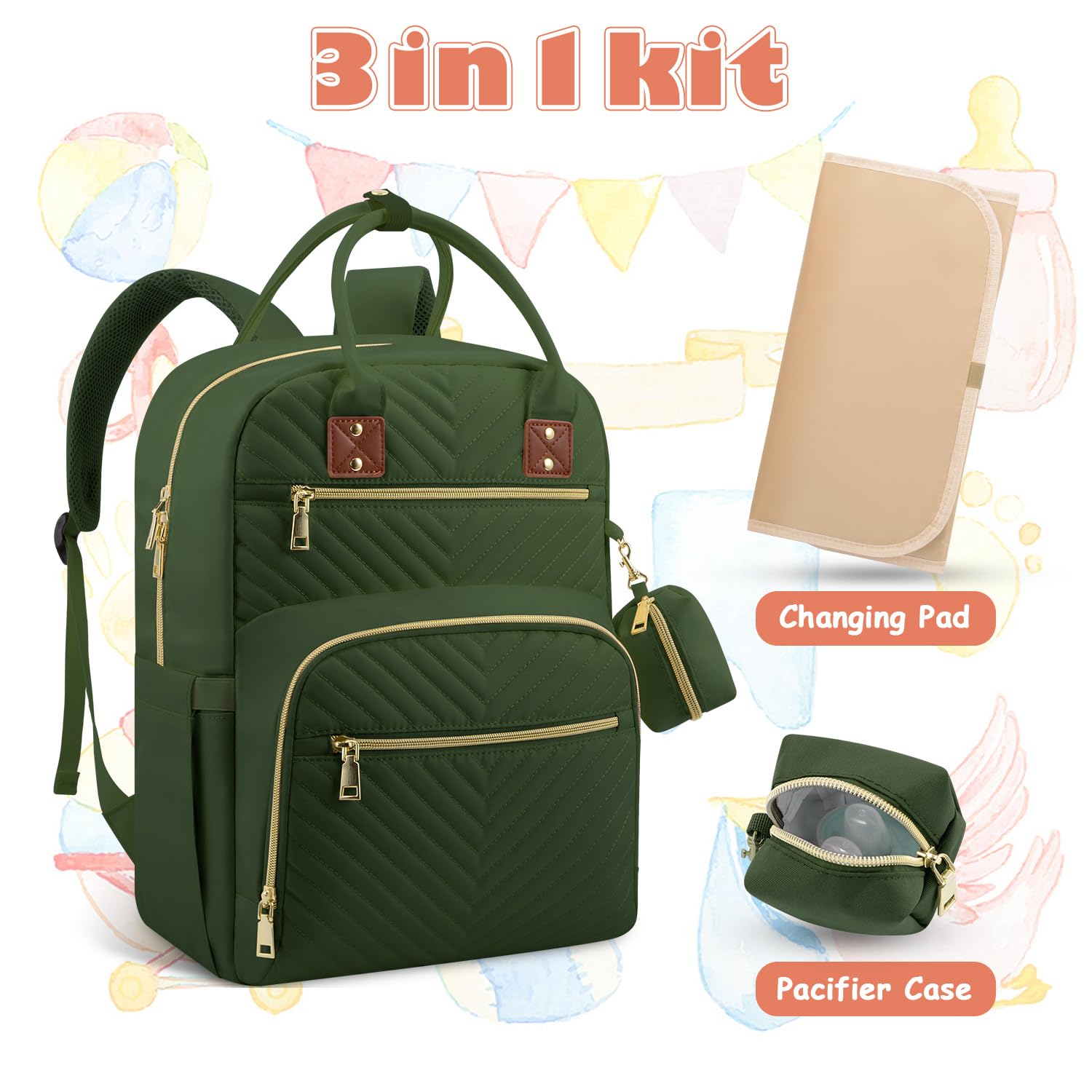 Tenot diaper backpack open compartments displaying organized storage for diapers and wipes.
