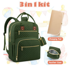 Tenot diaper backpack open compartments displaying organized storage for diapers and wipes.