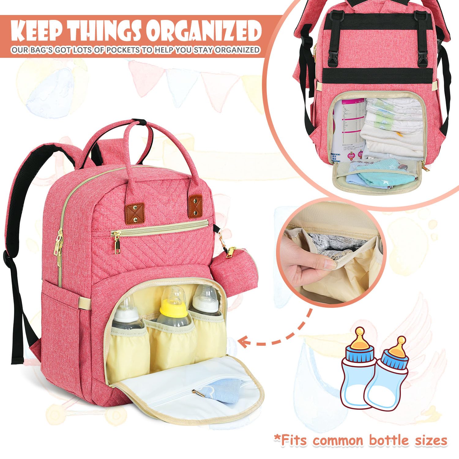 Tenot diaper bag back-opening design for quick access to essentials.