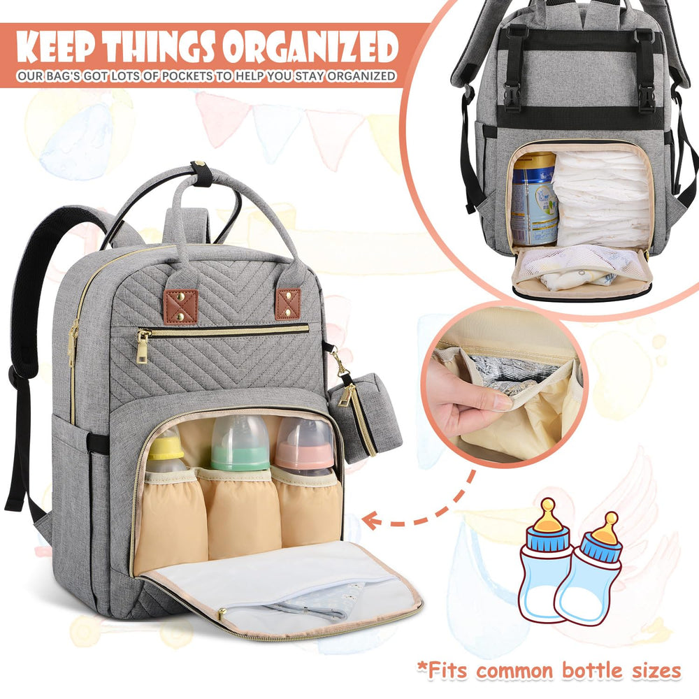 Tenot diaper bag backpack back-opening design for easy reach of essentials.