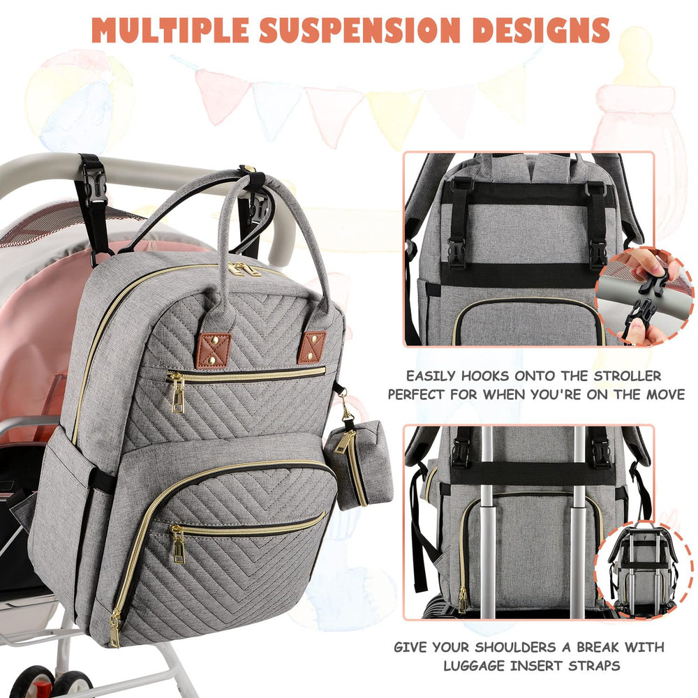 Tenot diaper bag backpack features cushioned shoulder straps for comfortable wear.