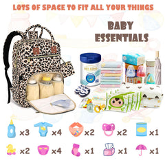 Tenot leopard-print diaper bag includes a foldable changing pad for quick changes.