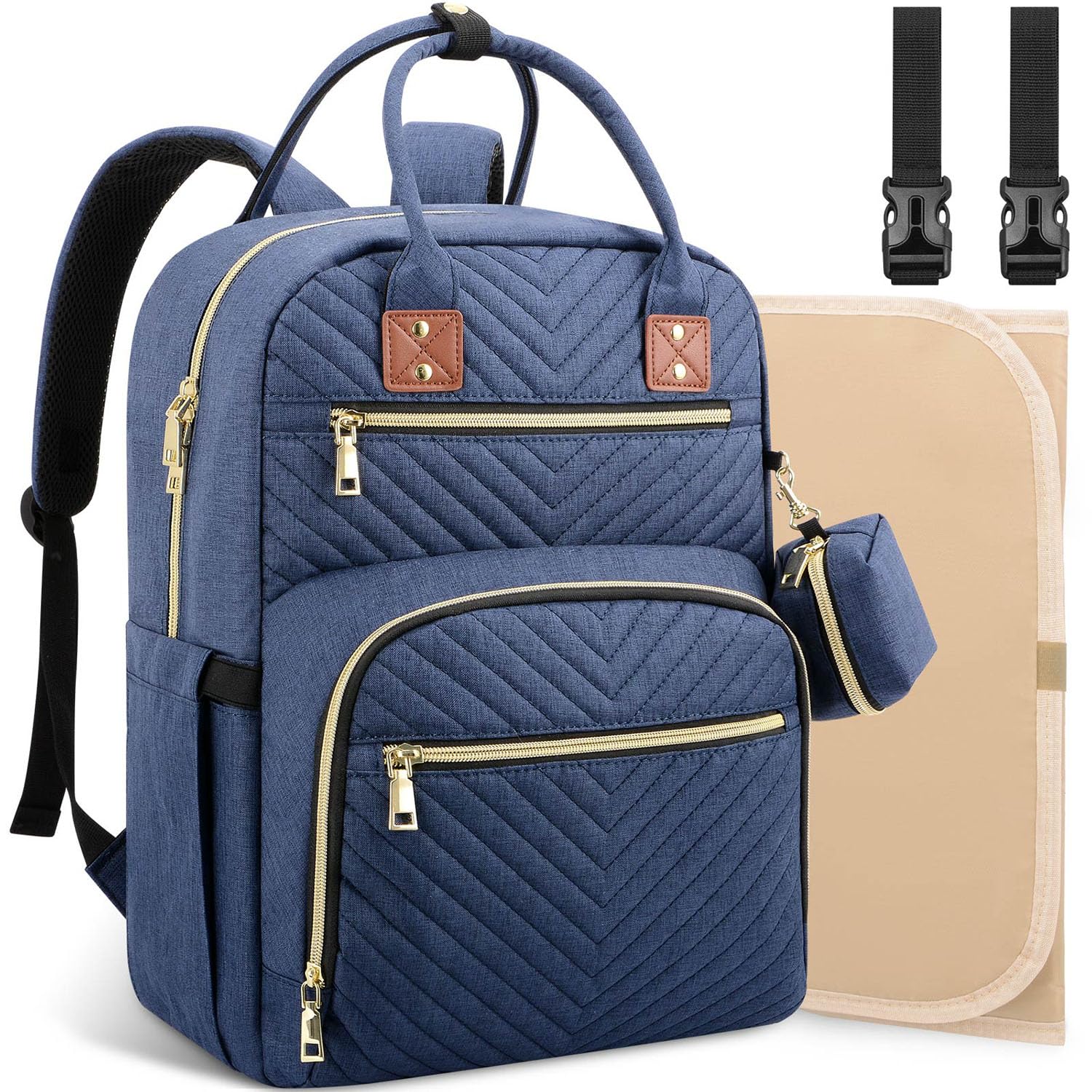 Tenot diaper bag backpack in peacock blue front view for organized on-the-go use
