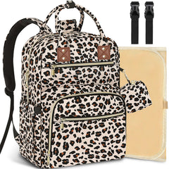 Tenot leopard-print diaper bag backpack for stylish on-the-go parenting.