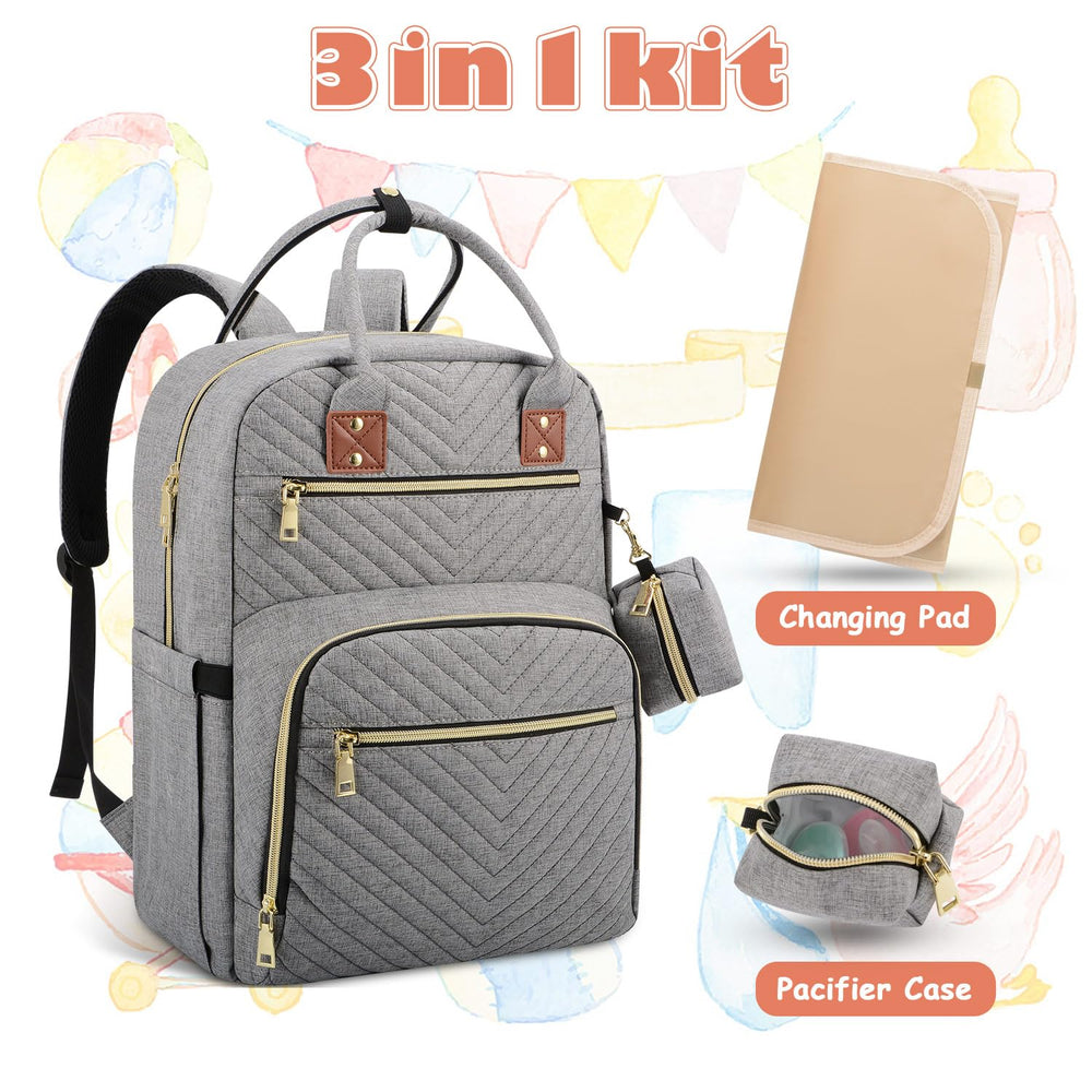 Tenot diaper bag backpack with detachable pacifier case for quick access.