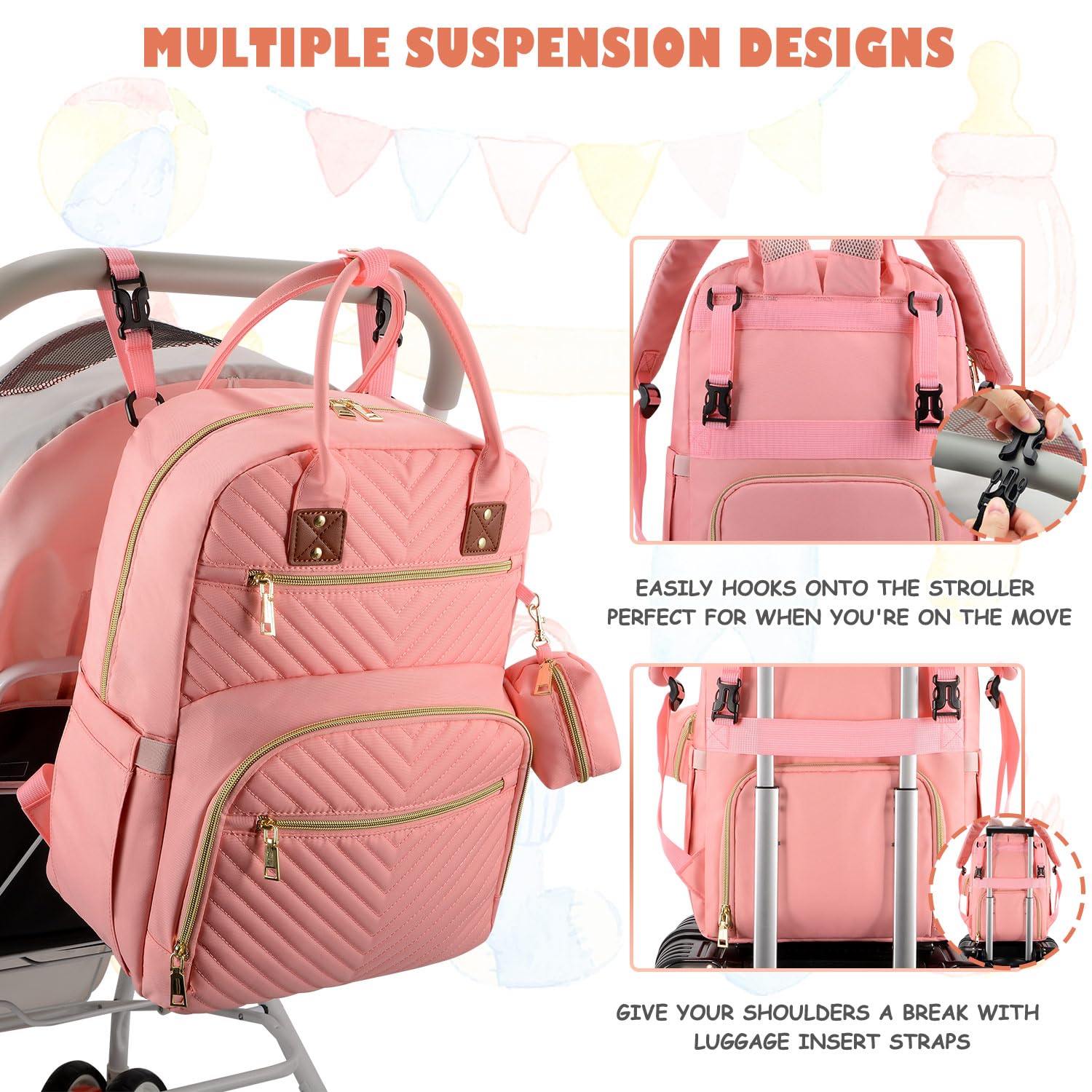 Tenot baby diaper bag backpack padded shoulder straps for comfortable wear.