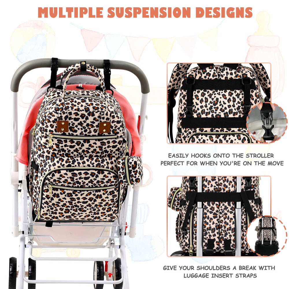 Tenot leopard print backpack with reinforced straps for comfortable wear.