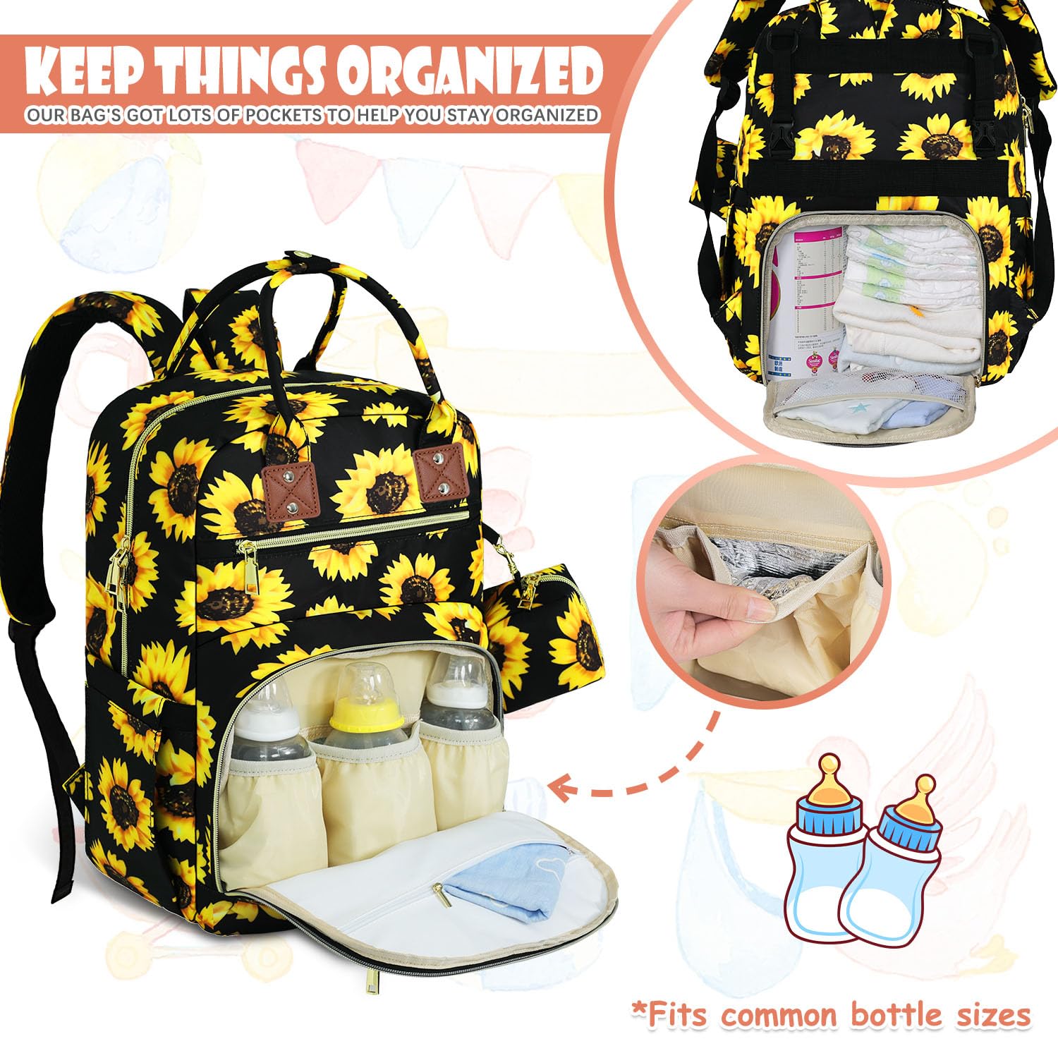 Tenot diaper bag backpack stroller straps, attachable for hands-free travel.