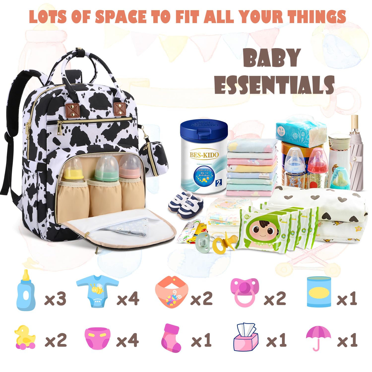 Tenot diaper bag backpack with stroller straps for easy parenting on crowded outings