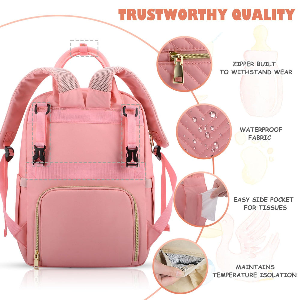 Tenot baby diaper bag backpack water-resistant fabric protects belongings daily.