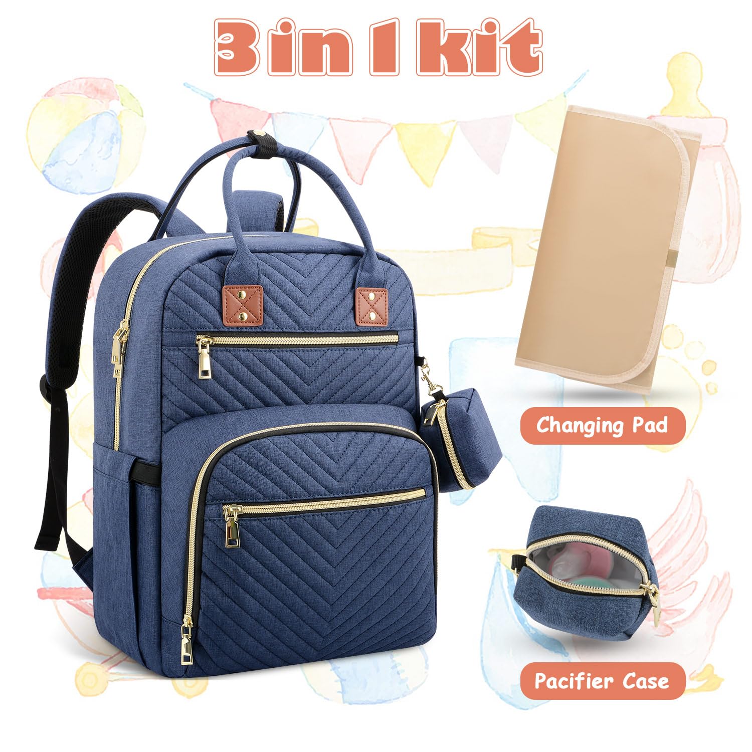 Inside of Tenot diaper bag showing compartments and organizers