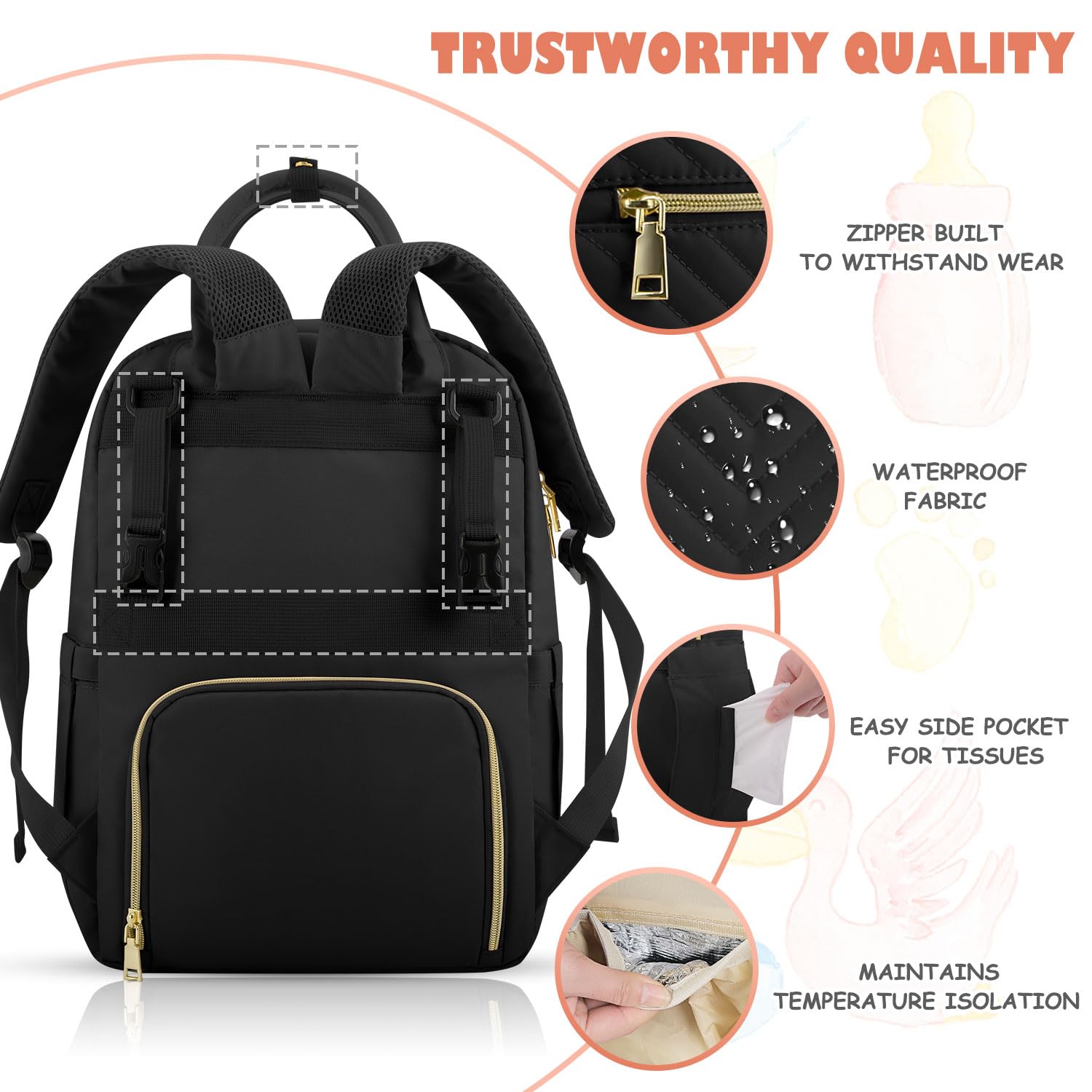 Tenot diaper bag features durable water-resistant fabric