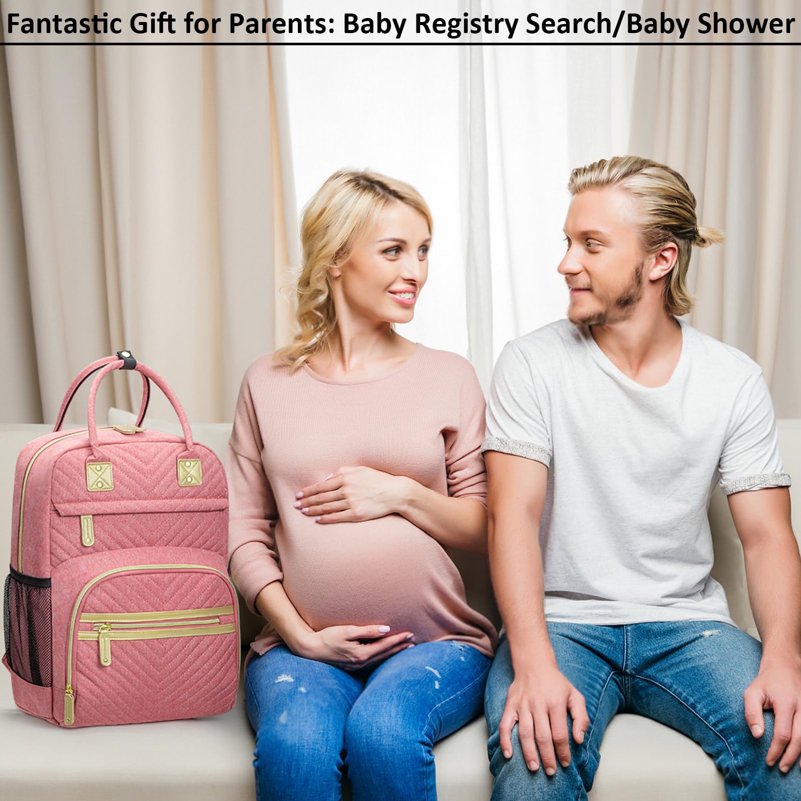 Tenot bag with detachable stroller straps for hands-free strolling.