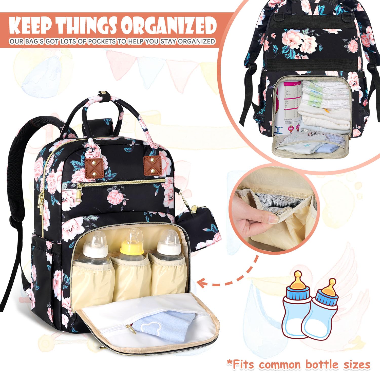 Tenot diaper backpack back-opening design for quick access to baby essentials