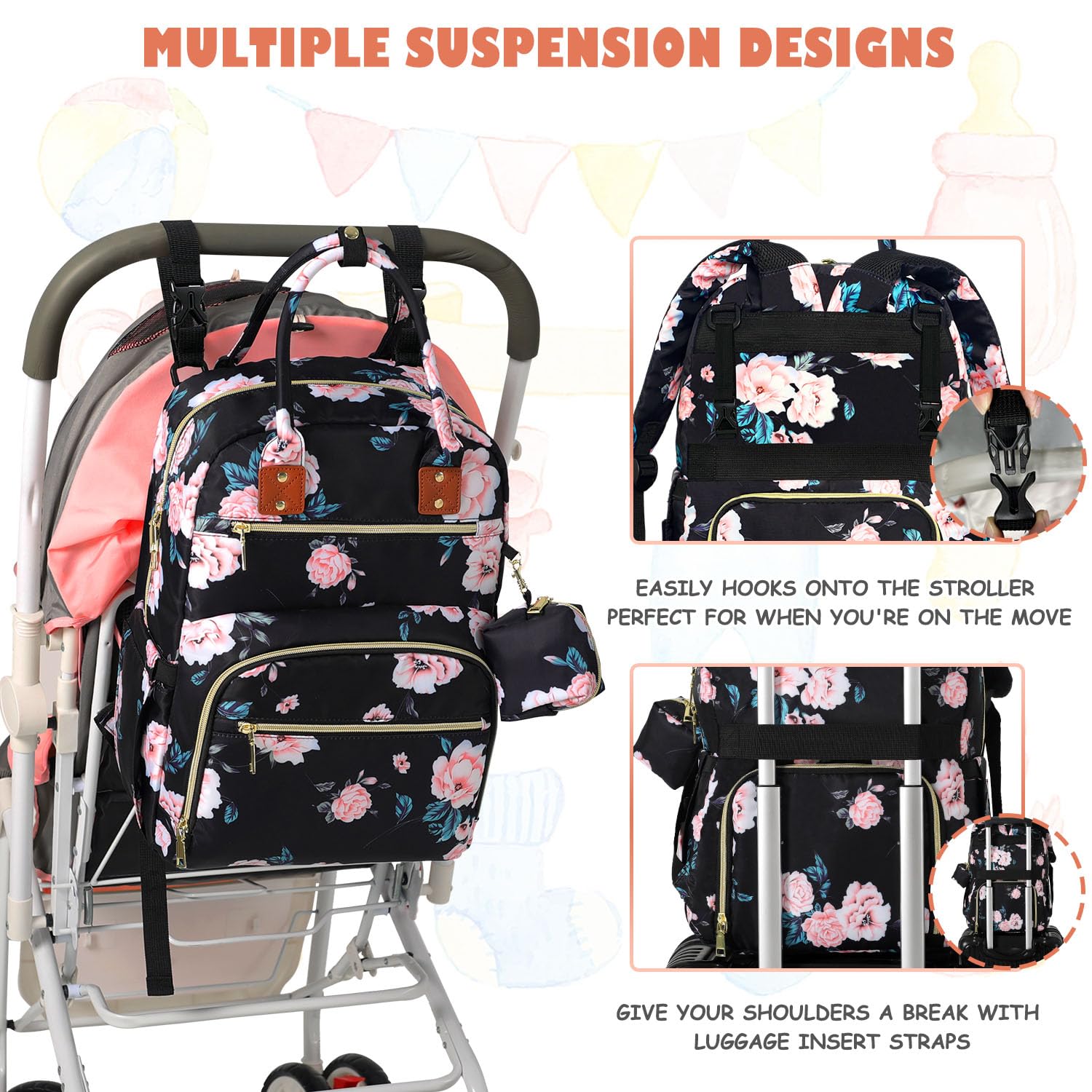 Tenot diaper backpack cushioned shoulder straps for comfortable all-day wear