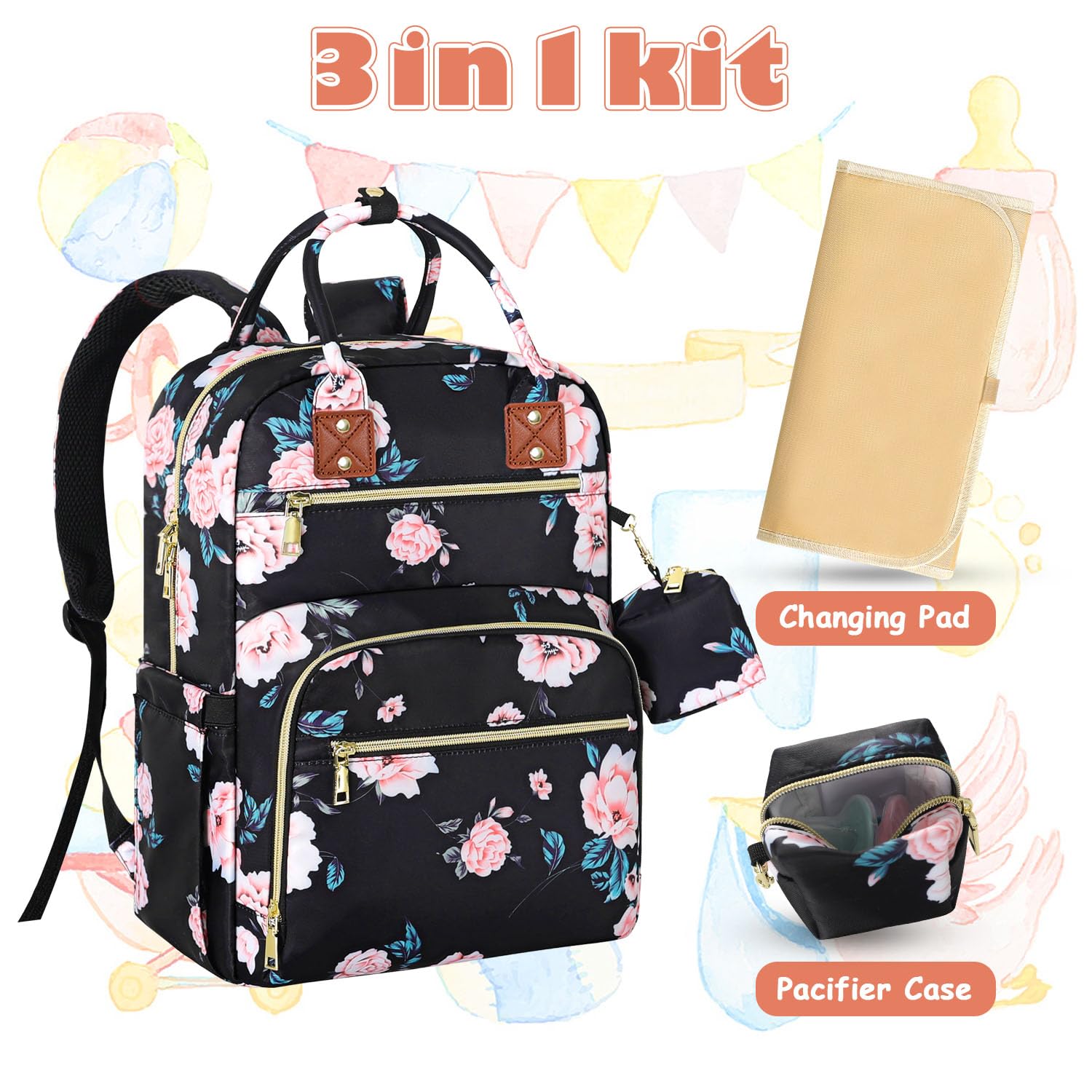 Tenot diaper backpack with detachable pacifier case for organized small items