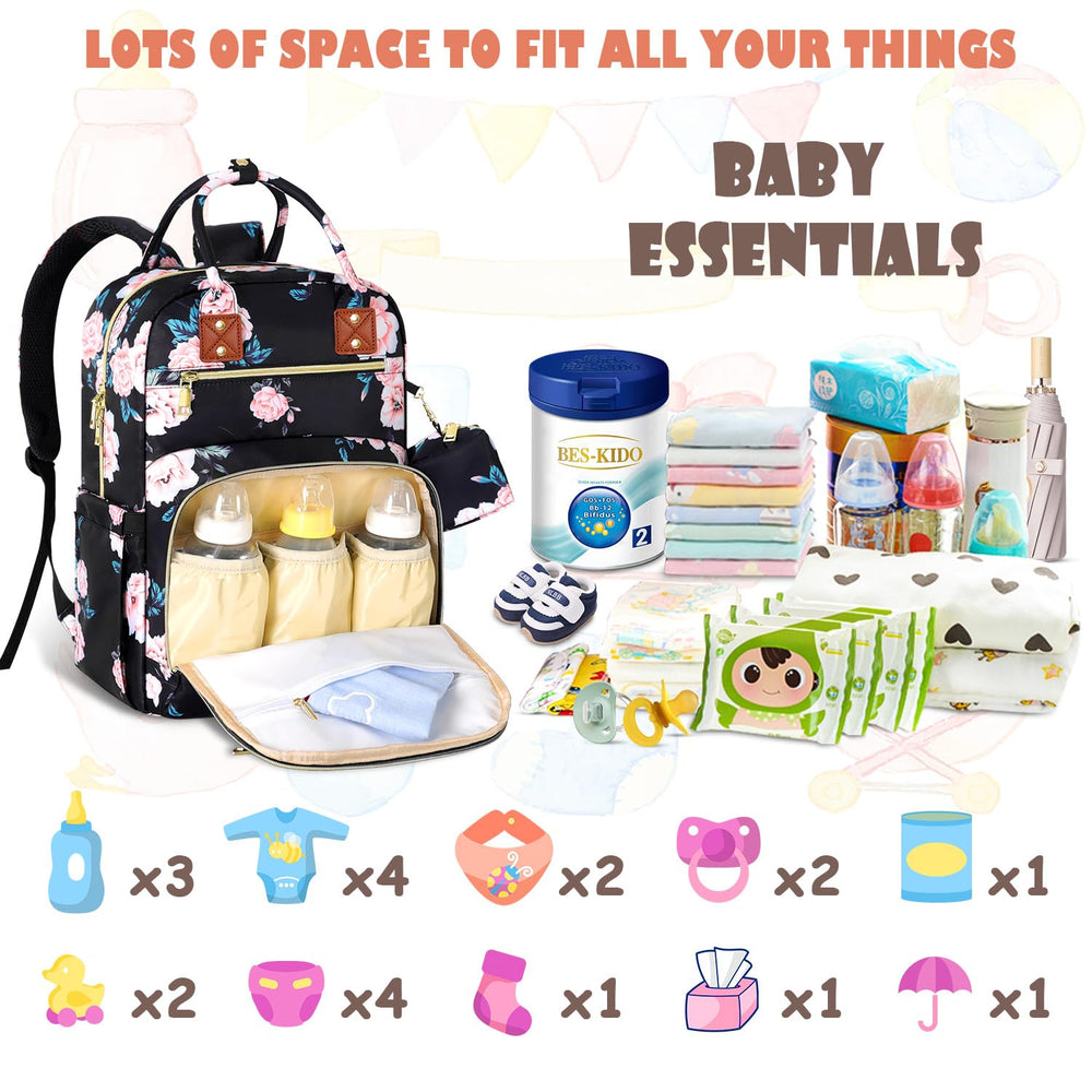 Tenot diaper backpack showing stroller straps for hands-free use