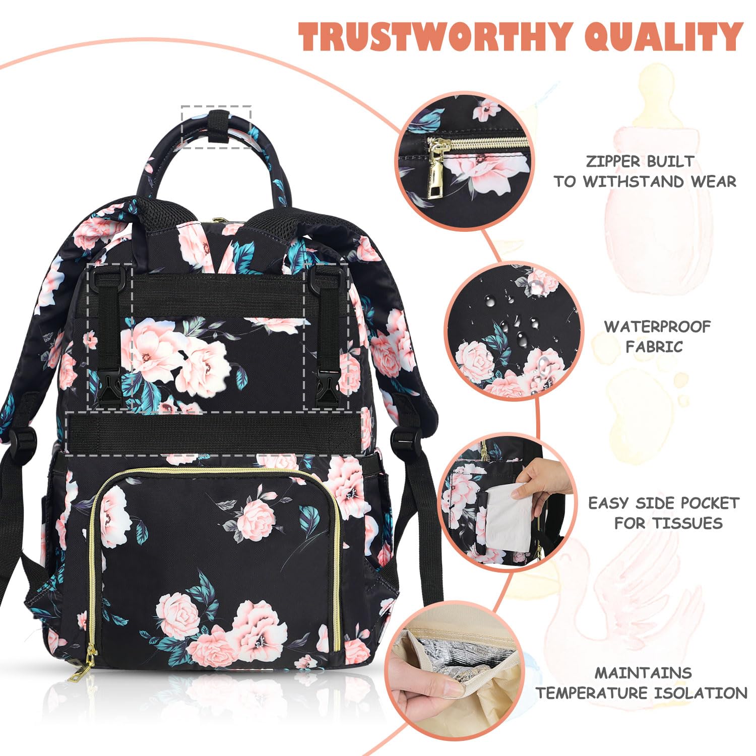Tenot diaper backpack fabric is water-resistant and durable for daily use