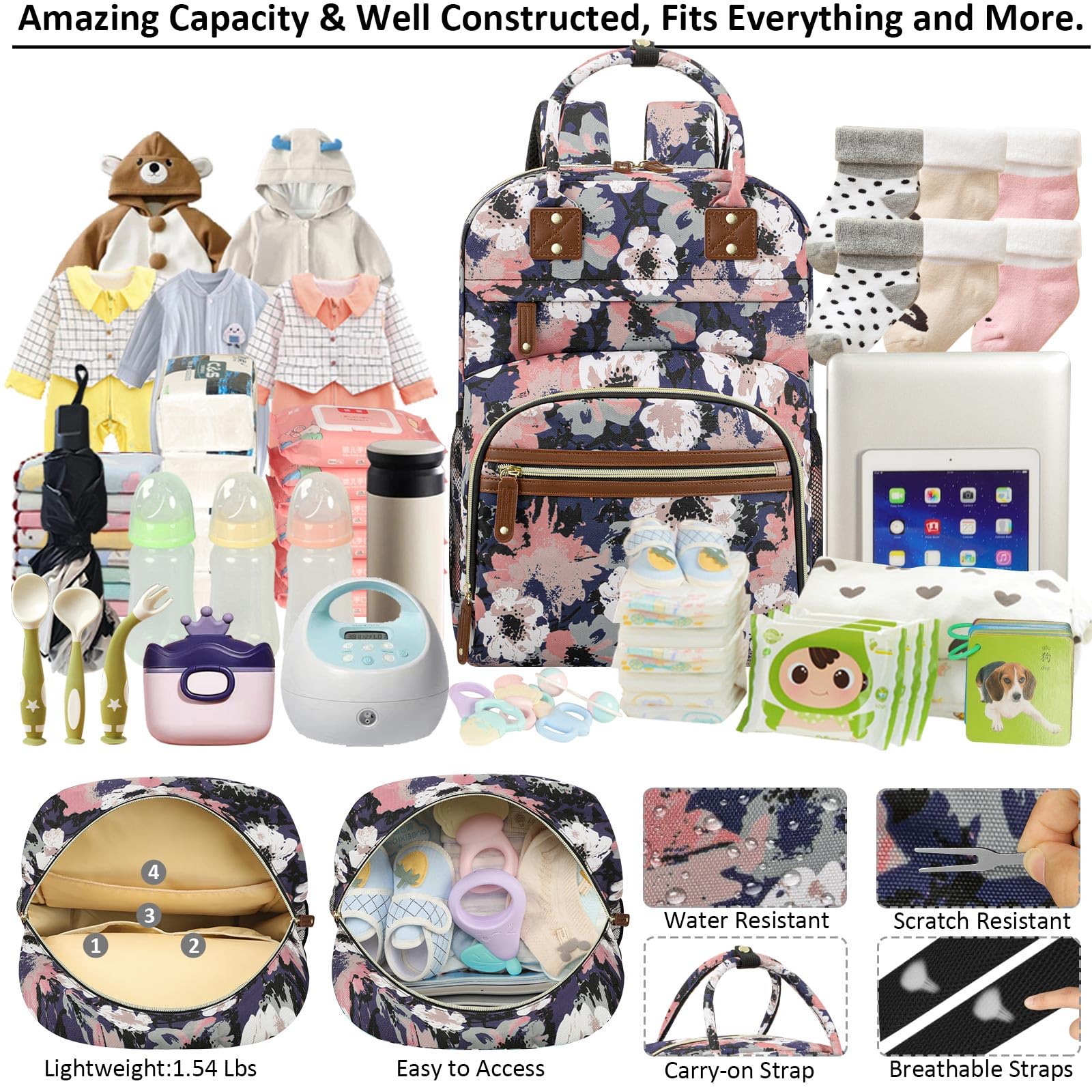 Tenot diaper bag interior showing 10 pockets for organization