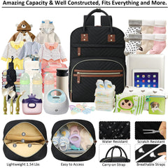 Tenot diaper bag back‑pack showing organized internal pockets for quick access