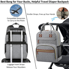 Tenot diaper bag includes detachable stroller straps for hands-free travel.
