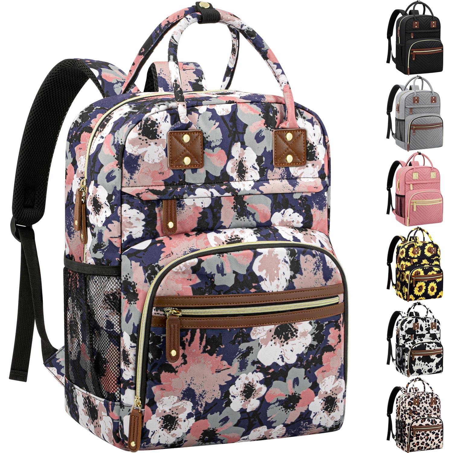 Tenot diaper bag backpack with floral pattern for stylish baby day trips