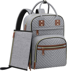 Tenot diaper bag backpack in grey, front view with changing pad for on-the-go changes