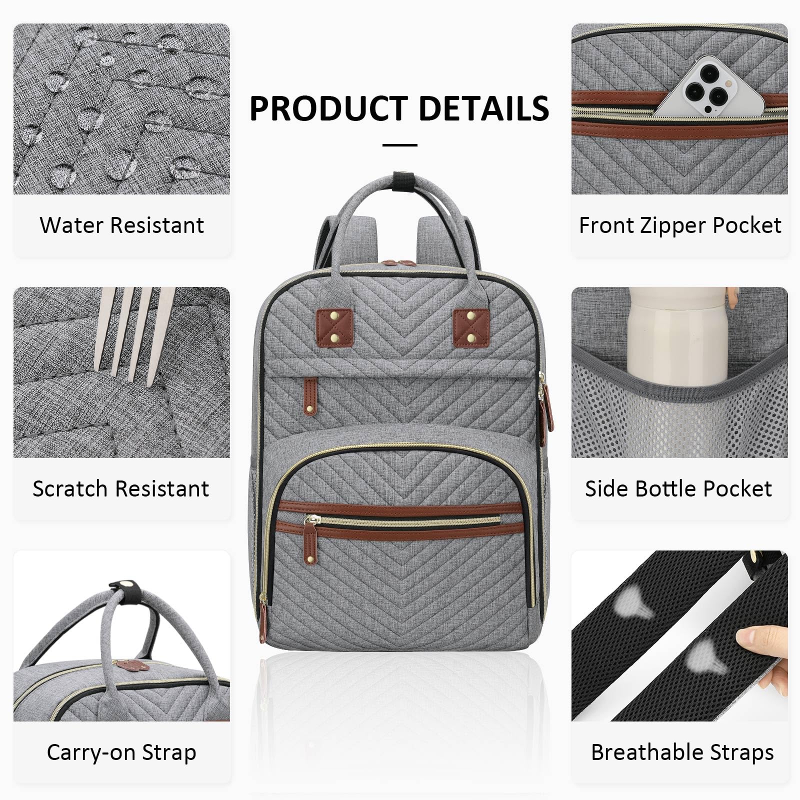 Tenot grey diaper bag backpack highlighting its lightweight design for daily use