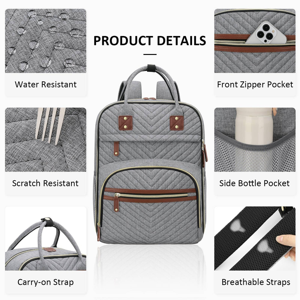 Tenot grey diaper bag backpack highlighting its lightweight design for daily use