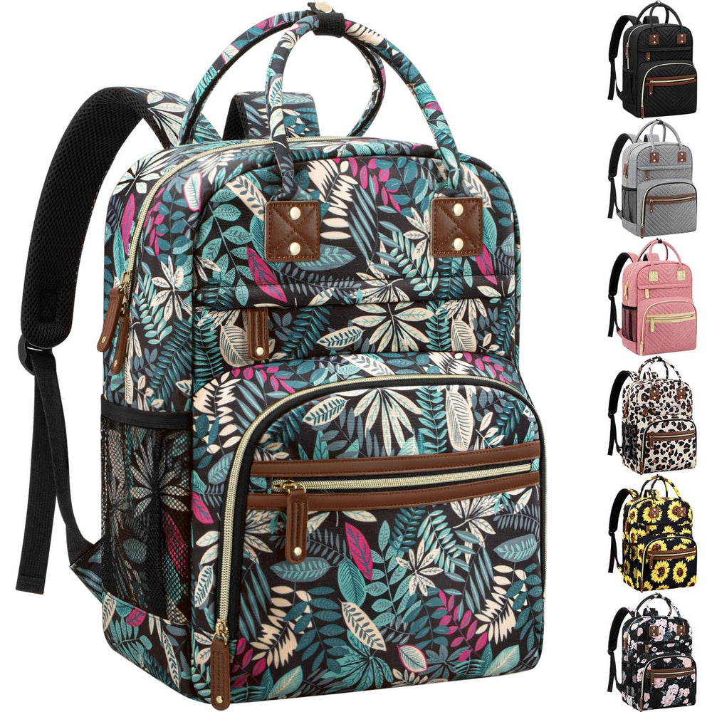 Tenot diaper bag backpack with colorful leaves pattern for stylish moms on the go