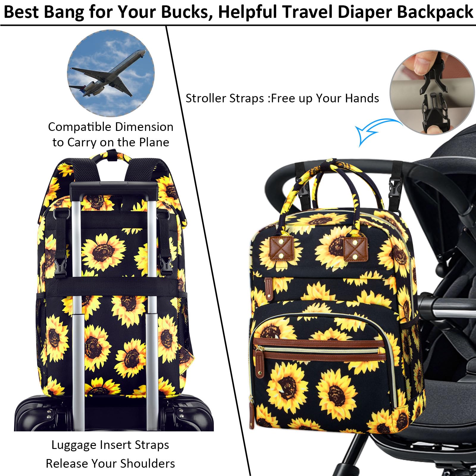 Tenot diaper bag backpack with detachable stroller straps for easy transport
