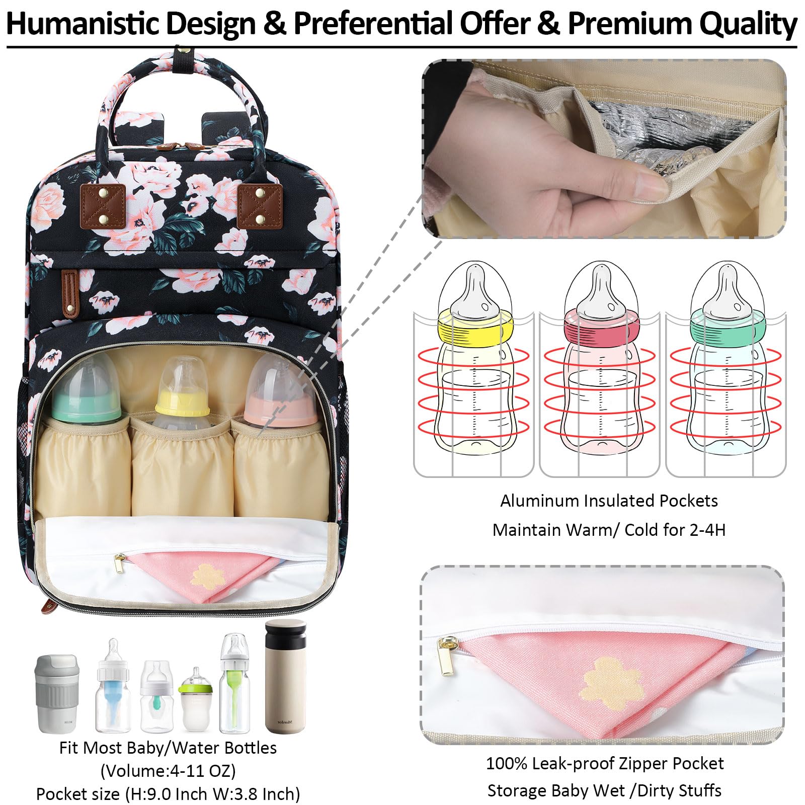 Tenot diaper bag insulated bottle pockets keep bottles warm or cool