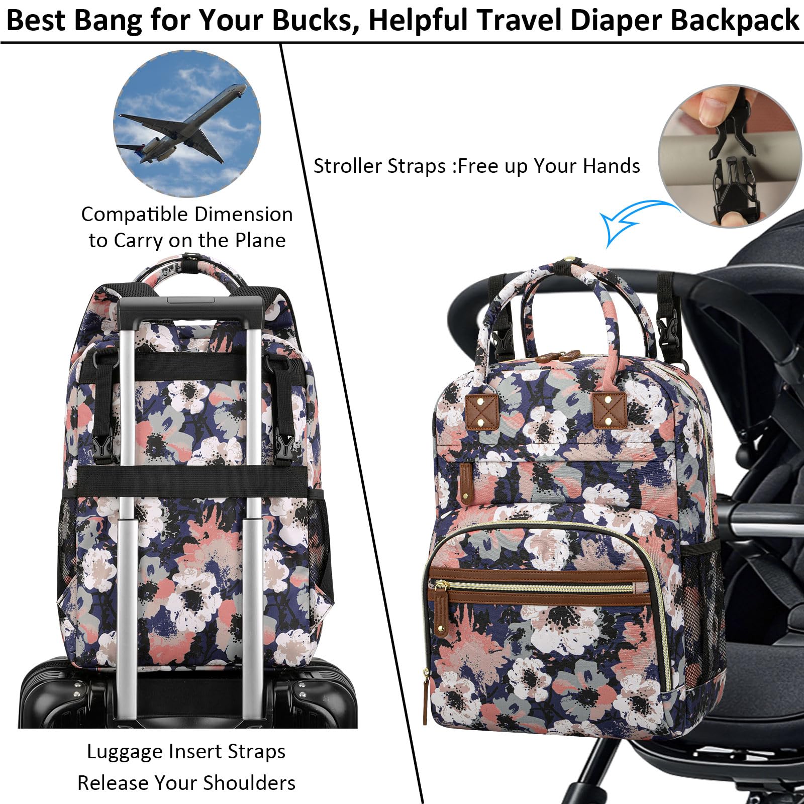 Detachable stroller straps on Tenot diaper bag for easy travel