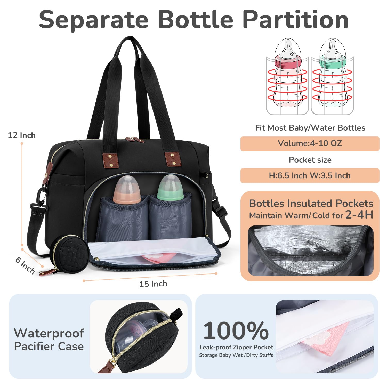 Tenot diaper bag tote back view reveals sturdy build and practical storage.