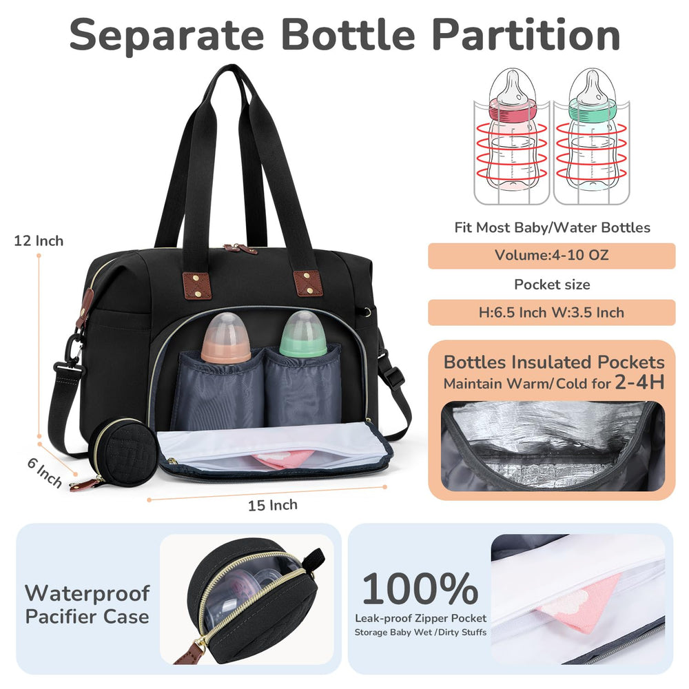 Tenot diaper bag tote back view reveals sturdy build and practical storage.